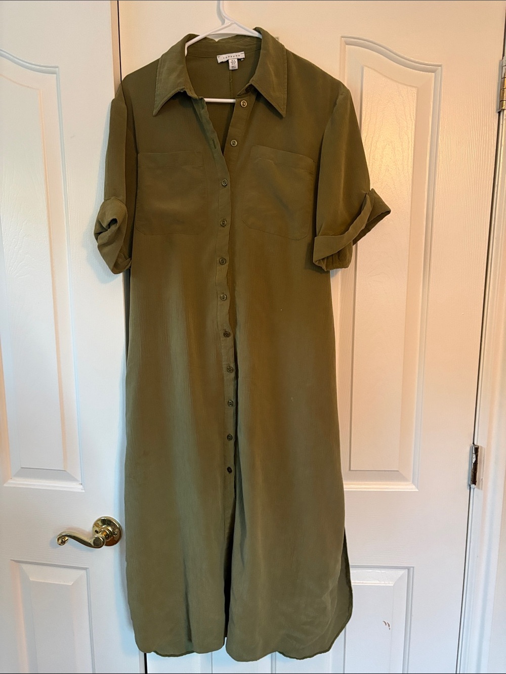 Topshop Olive Green Midi Shirt Dress